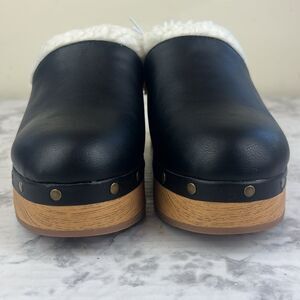 NEW Old Navy Faux Leather Sherpa Trim Lined Black Blackjack Clogs Mules Size 7.5